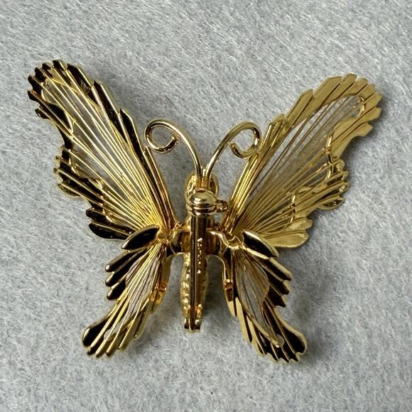 NAPIER Vintage Signed Gold Tone Wire 3D Butterfly Brooch Pin Pendant Art Deco - Picture 5 of 6